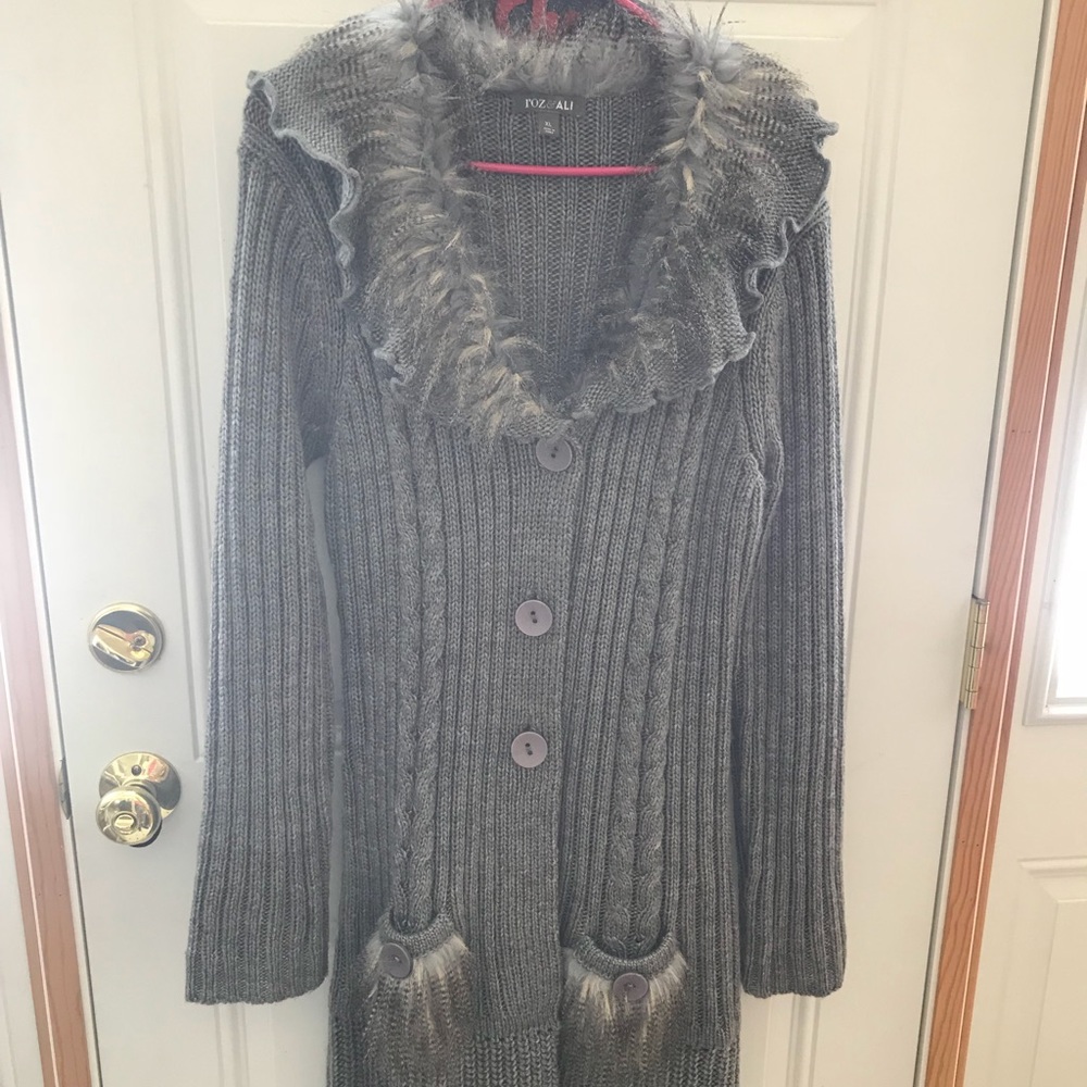 Knee length fake fur sweater